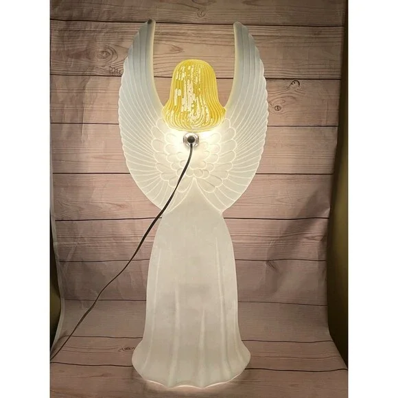 Vintage Christmas Angel Blow Mold 30" Union Products 1988 Blue Wings with Light - Picture 2 of 14